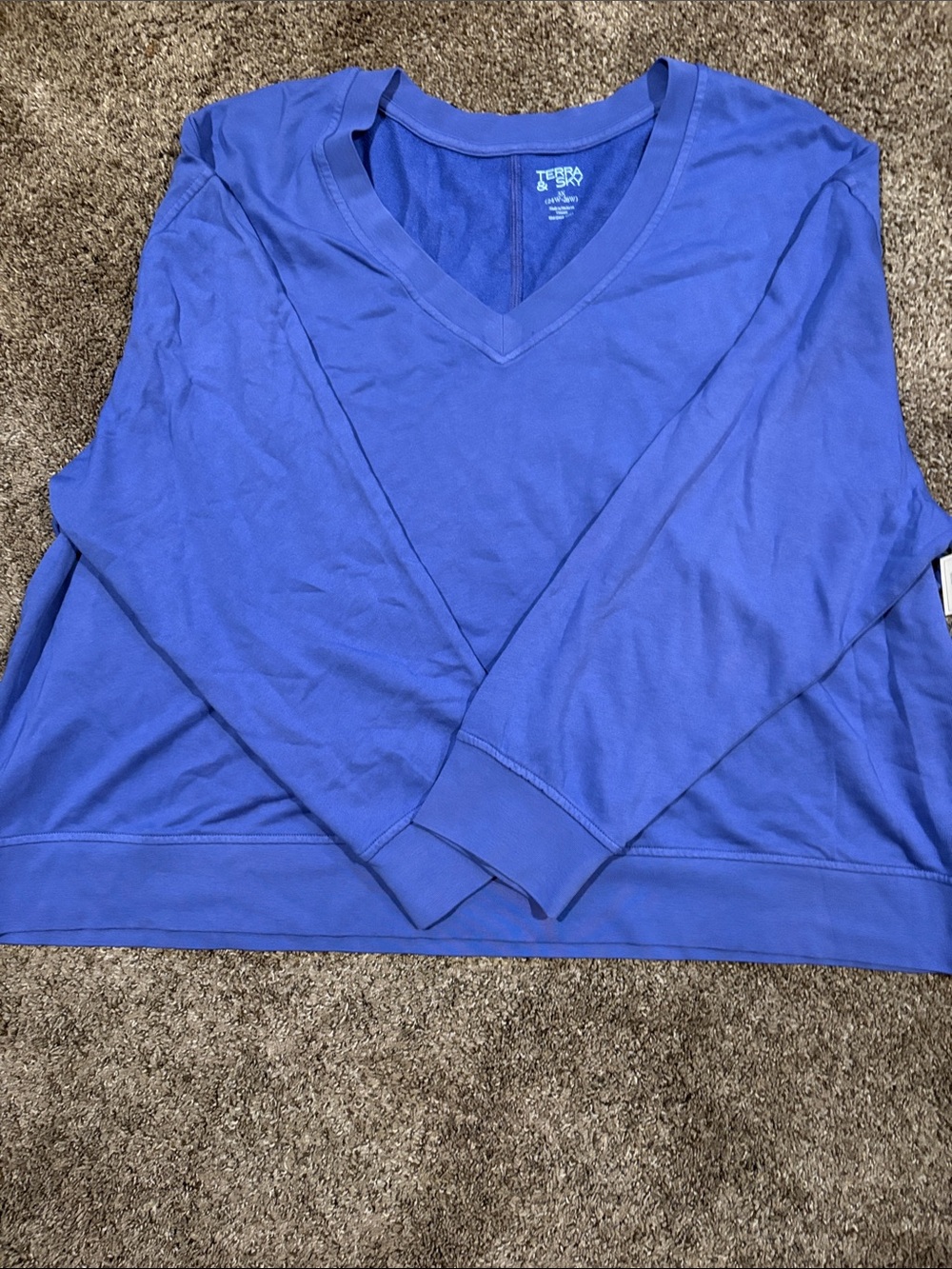 Terra & Sky V-Neck Long Sleeve lightweight sweatshirt — Royal Blue (purple). 3XL
